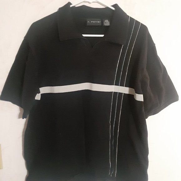J Ferrar Men's Black Striped Polo Shirt in Size L - Picture 2 of 3